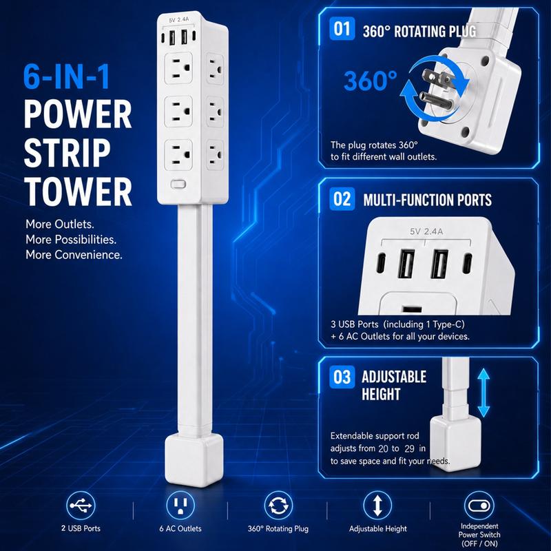 Extensor de toma de corriente giratorio 360°