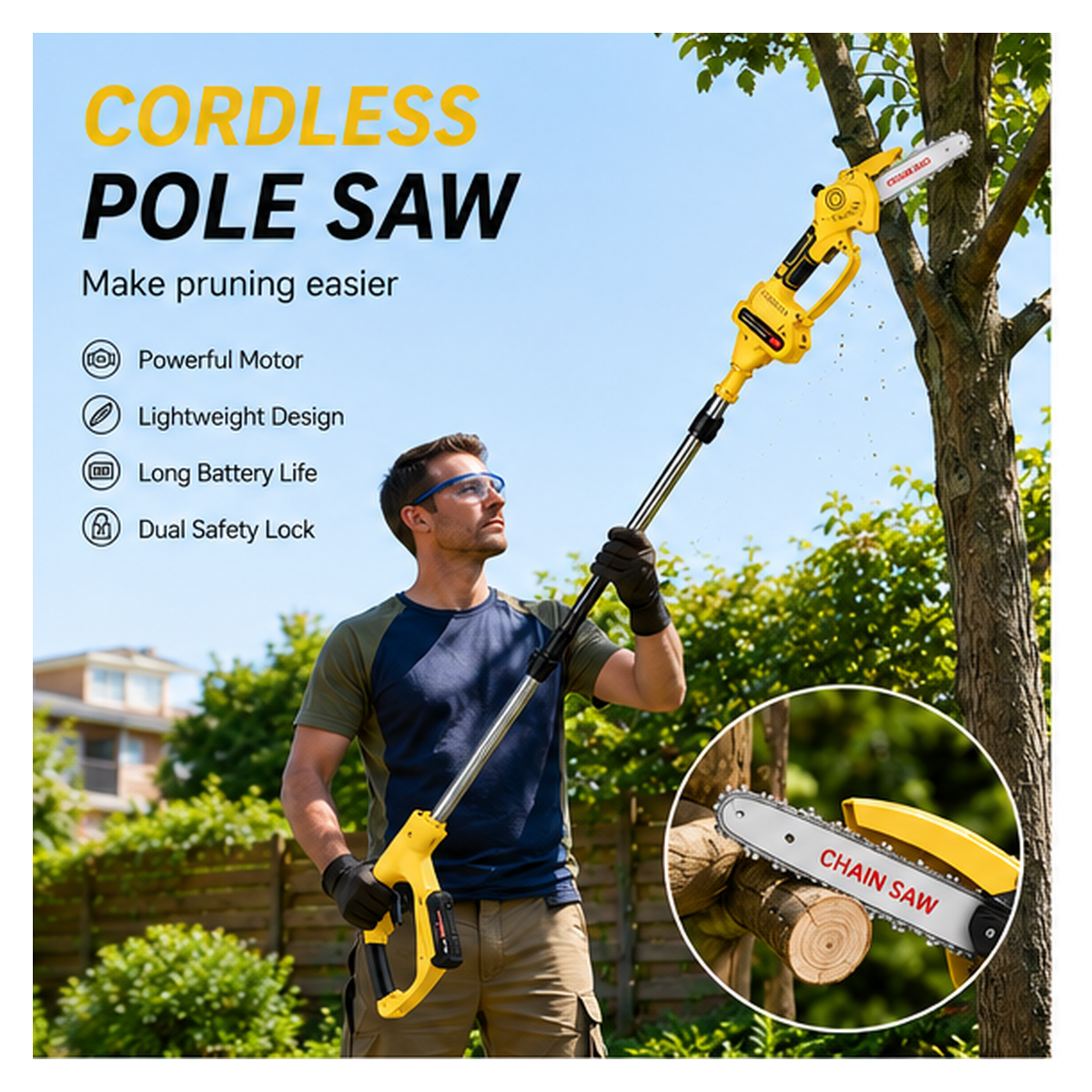 20V Cordless Pole Saw with Telescopic Extension