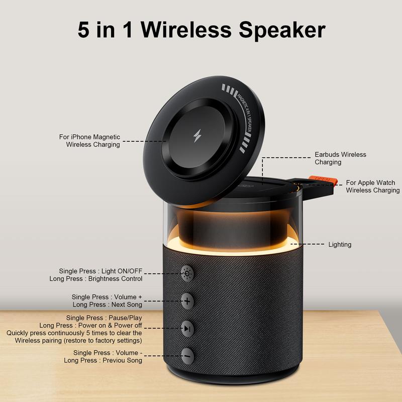 5-in-1 Wireless Charging Station with Bluetooth Speaker