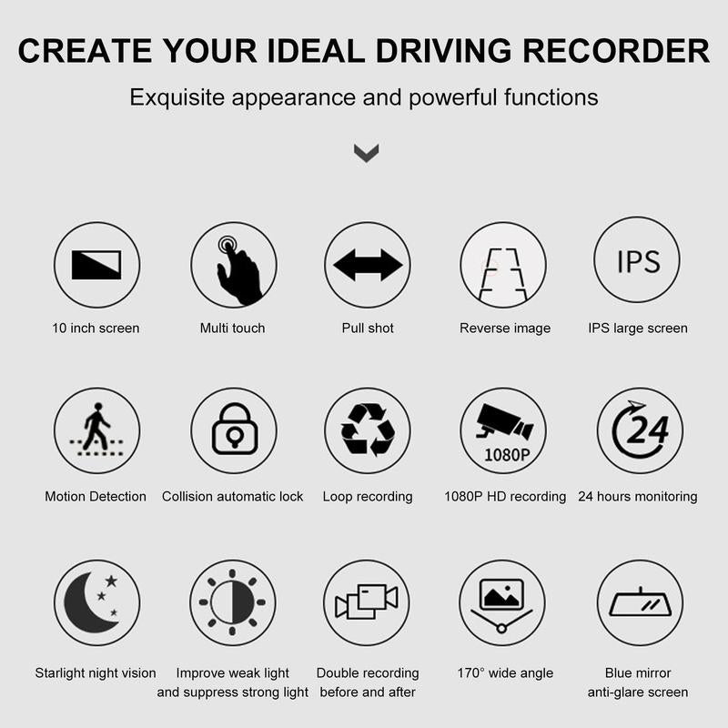 HD Dash Cam with 10'' Touch Screen