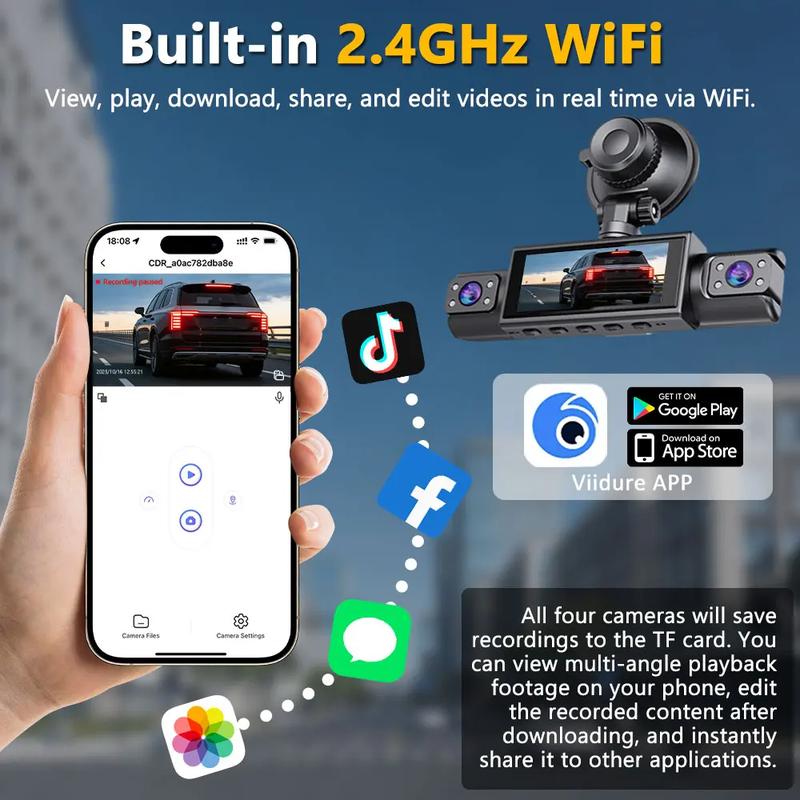 Cámara para automóvil de 4 canales con vista envolvente de 360°