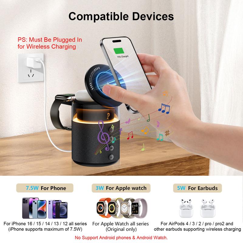 5-in-1 Wireless Charging Station with Bluetooth Speaker