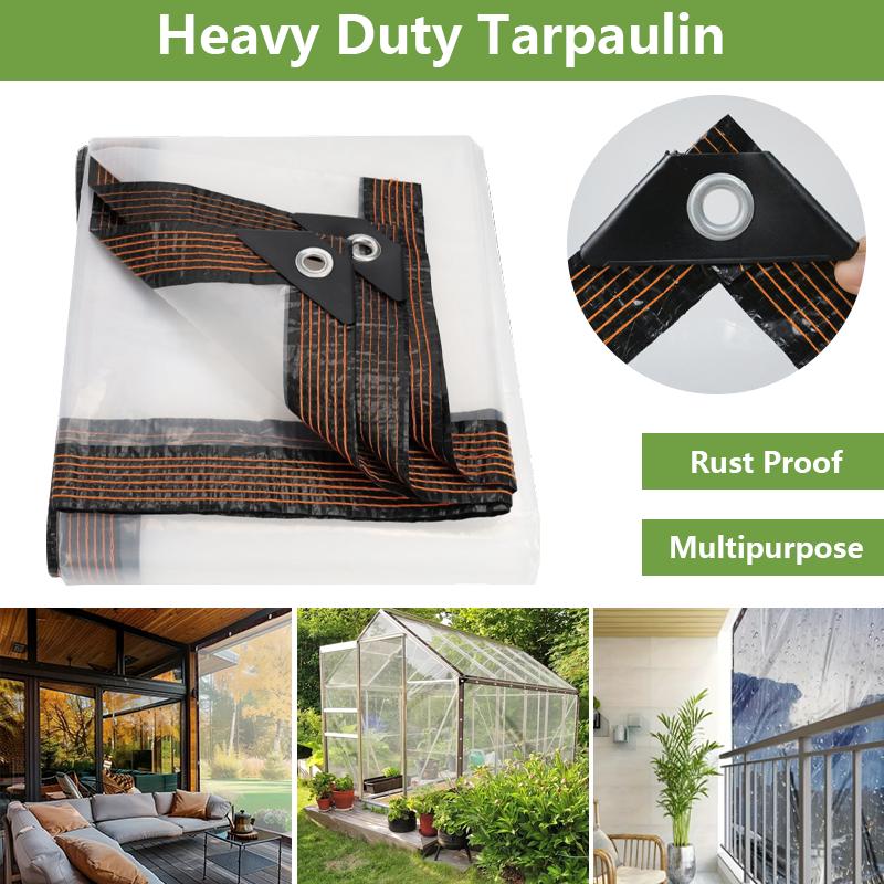 Lona transparente impermeable de alta resistencia con ojales 7ft x 11ft