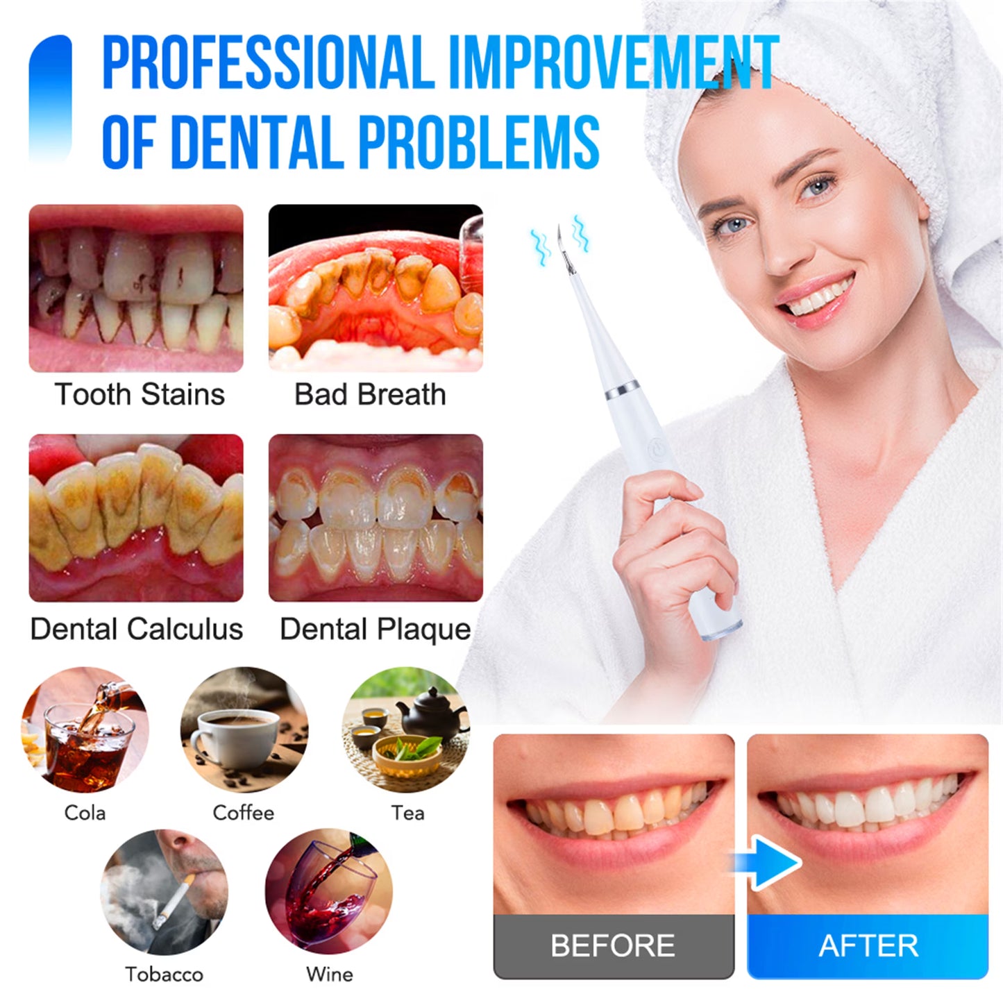 Limpiador dental eléctrico y eliminador de sarro