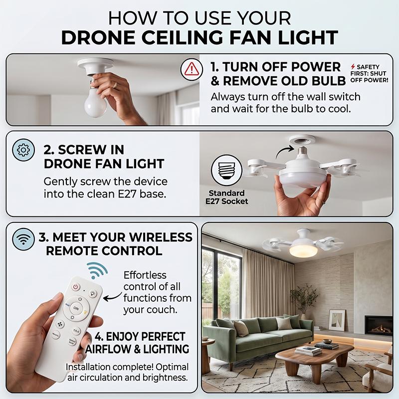 Foldable LED Ceiling Fan Light with Remote Control