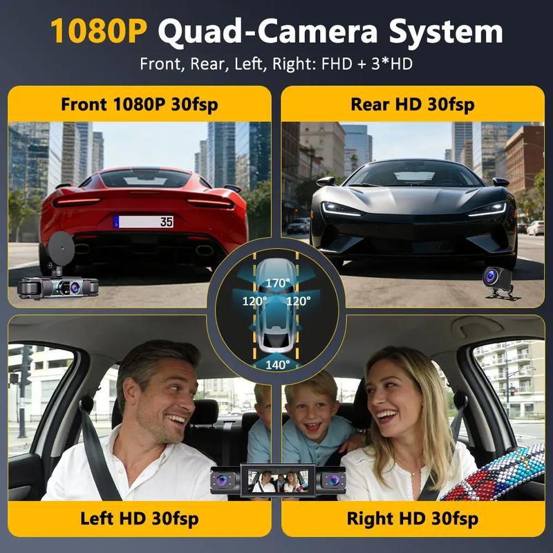 Cámara para automóvil de 4 canales con vista envolvente de 360°