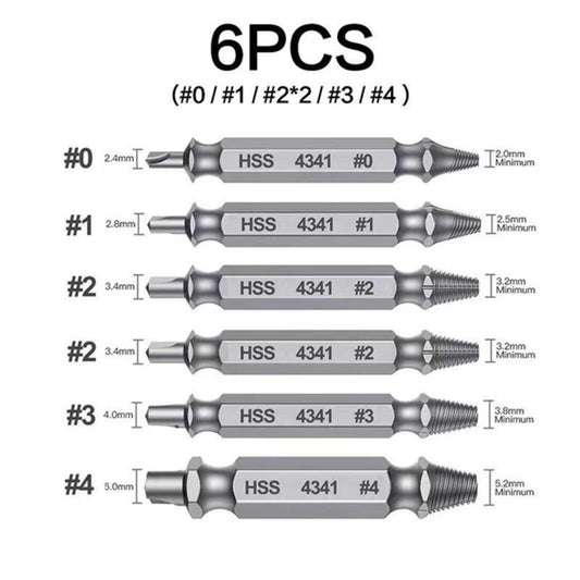 Juego de 6 extractores de tornillos y pernos rotos